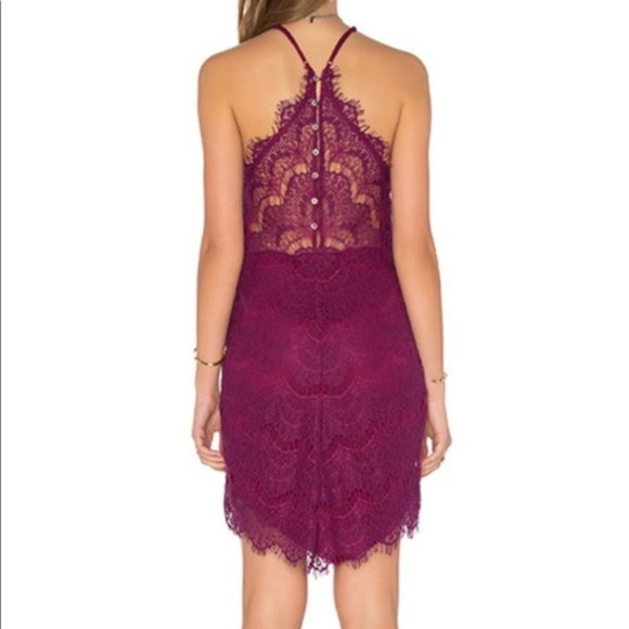 INTIMATELY FREE PEOPLE magenta lace racerback delicate bodycon dress - Picture 2 of 14